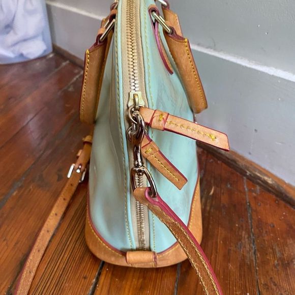 Dooney & Bourke Pebble Grain Zip Zip Satchel, Patent Leather Seafoam Green Purse - Picture 6 of 13